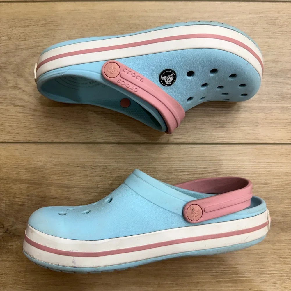 Crocs Crocband Clog Ice Blue Pink Kids Junior Size J4 Sporty Slip On Shoes
